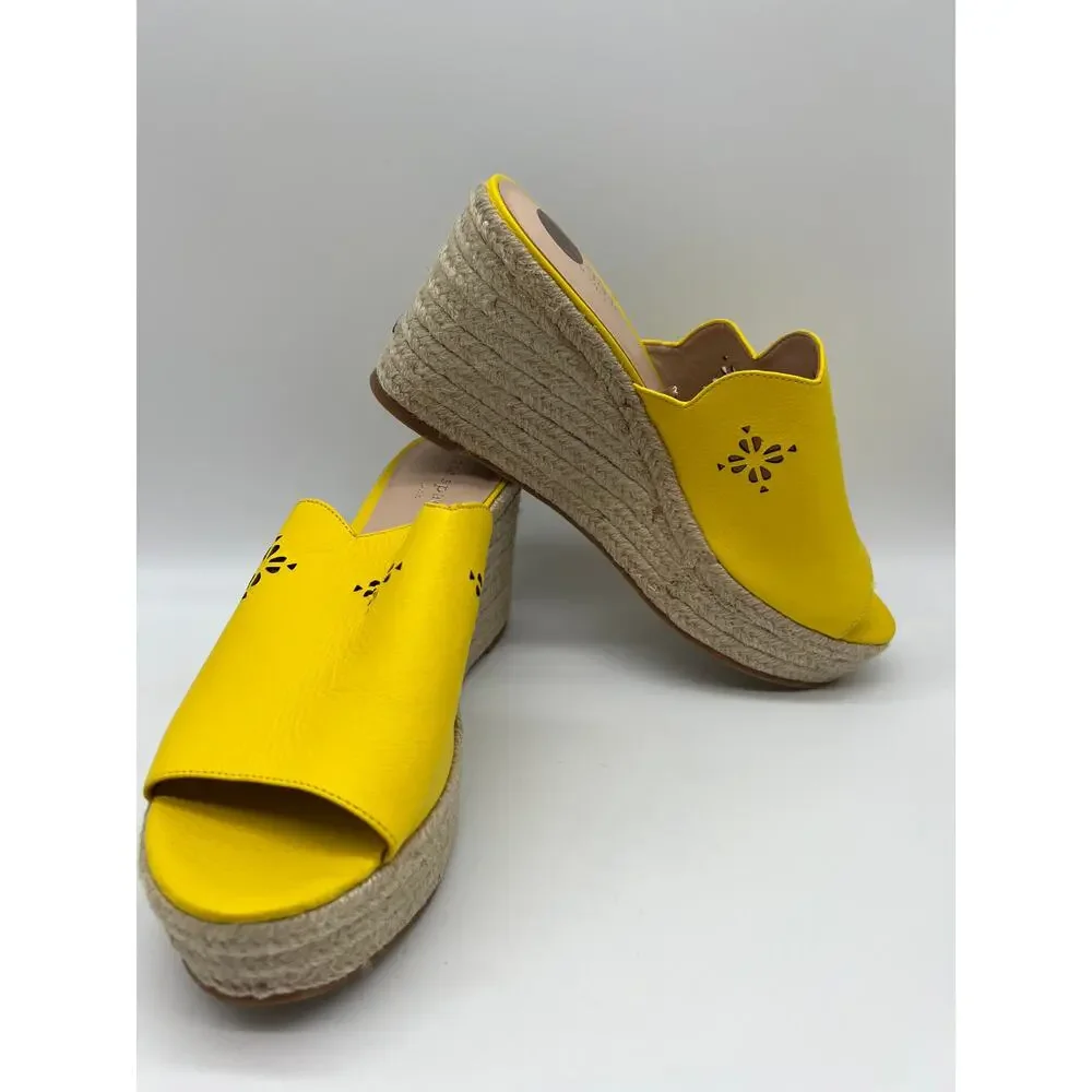 Kate Spade Tenley Espadrille Wedge Mule Sandal Yellow Leather S8311001 Size 8